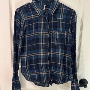 Free People Blue Plaid Button Shirt
